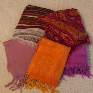 Lot of 5 scarves/pashminas, good used condition.